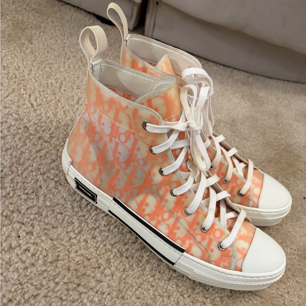 Dior B23 High-Top White and Pink(Salmon) Sneakers